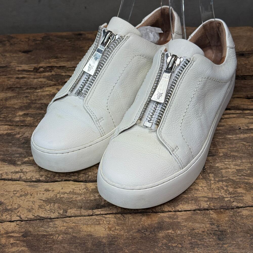 Frye Sneakers Womens Size 7.5 M Lena Zip Low White Leather